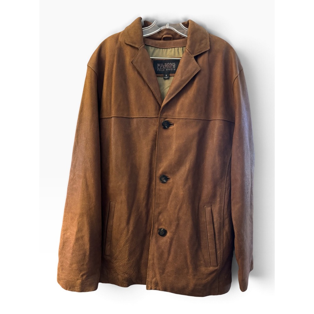 Wilsons Leather Pelle Studio Mens Brown Leather Car Coat Jacket Small 26040130